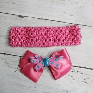 Girl's Headband Hair Bow Barrette Clip Lot Pink